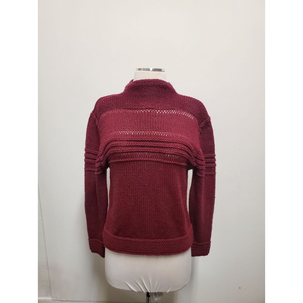 GIORDANO ITALY Women's Sweater Top, Burgundy Wool Blend Knit Turtleneck - Size M